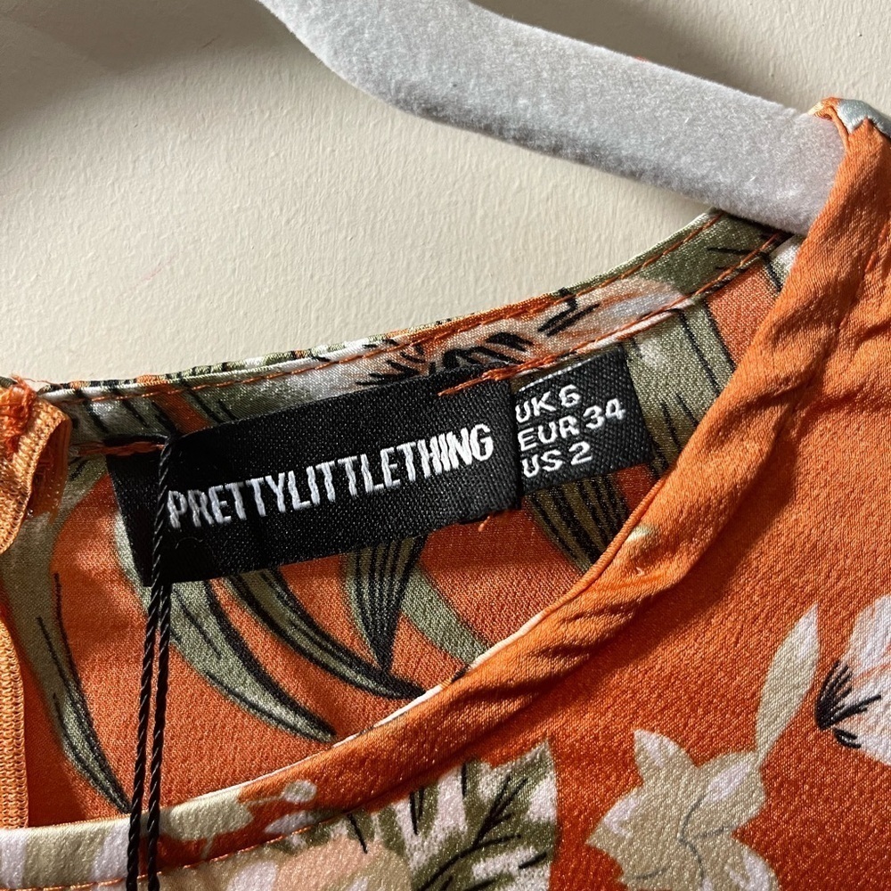 Pretty Little Thing Orange floral print dress size 2.  Polyester material! - Picture 5 of 16